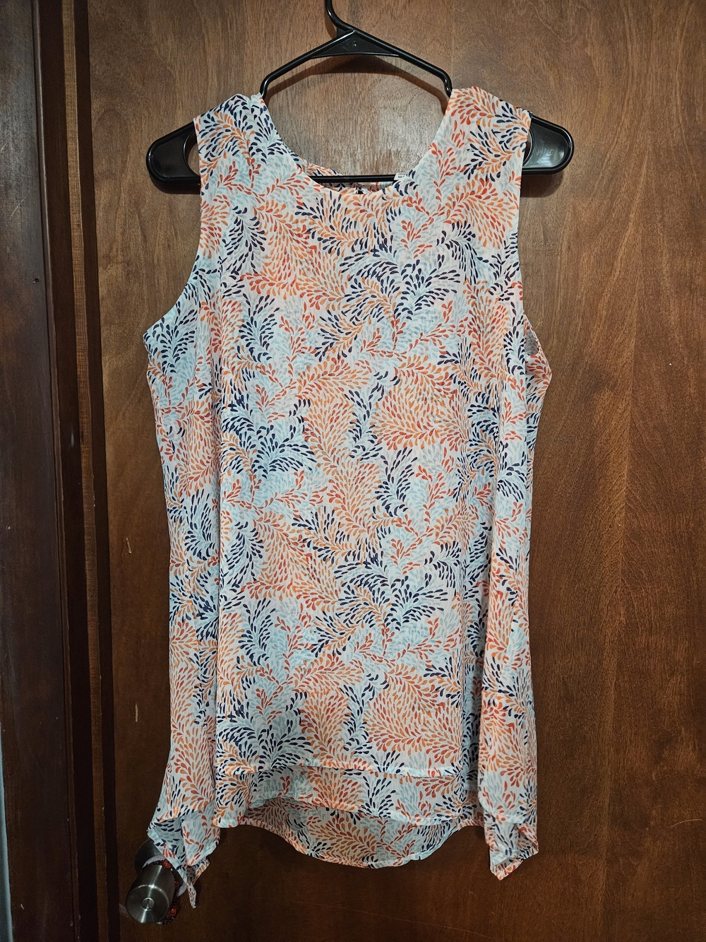 Fever Coral and Light Blue Printed Sleeveless Tank